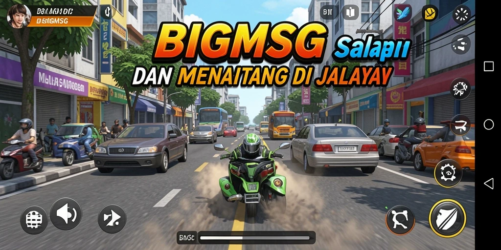 Tampilan gameplay BIGMSG yang seru dalam balapan.