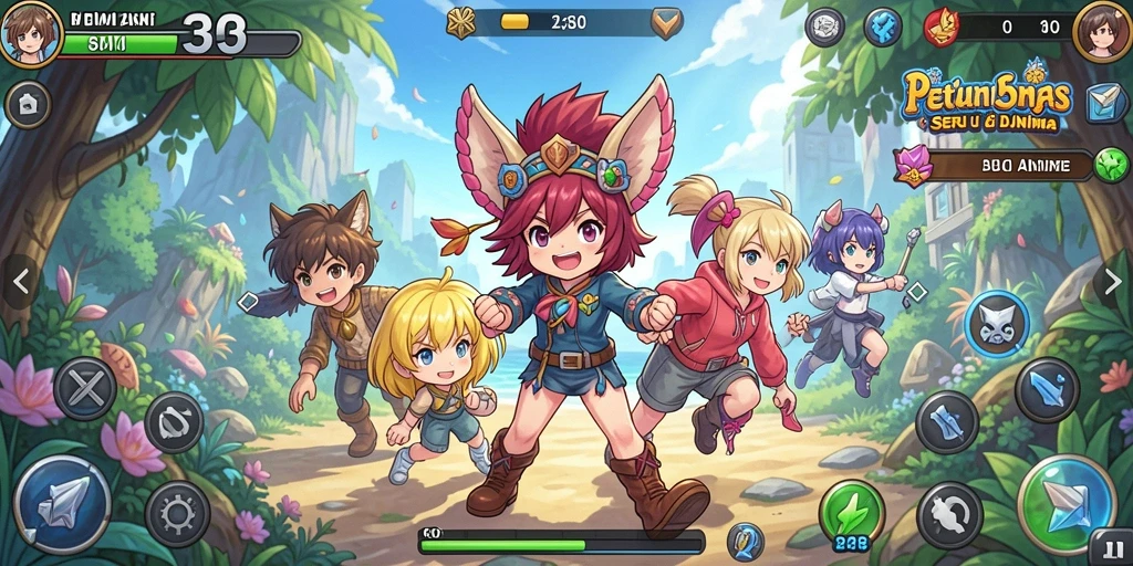 Tampilan gameplay seru BUMI303 dengan karakter anime yang dinamis.