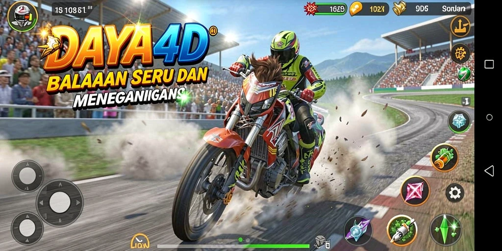 Tampilan gameplay balapan yang mendebarkan dan penuh aksi.