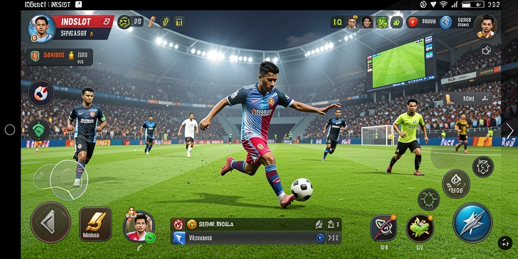 Tampilan mendebarkan gameplay Football INDSLOT di lapangan.