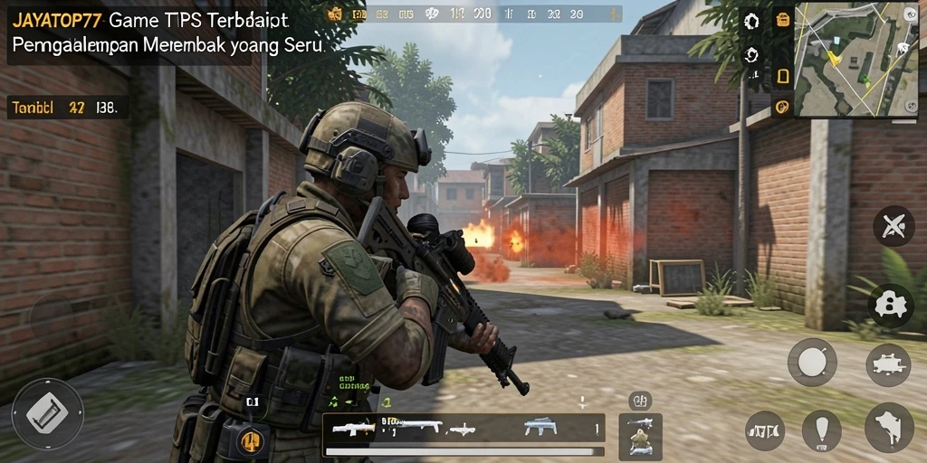 Screenshot gameplay JAYATOP77 menampilkan aksi tembak-tembakan seru di dunia game.
