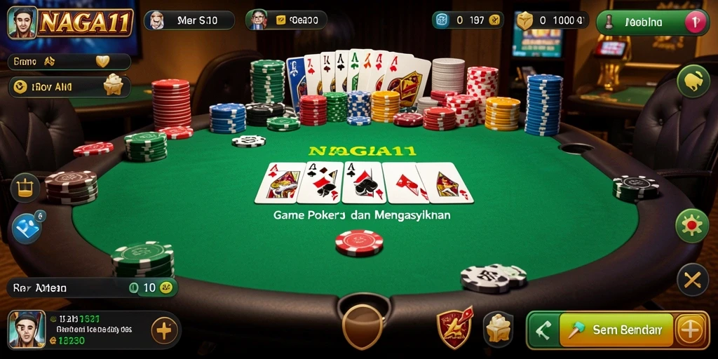 Screenshot NAGA11 menampilkan antarmuka permainan Poker yang menarik dan interaktif.