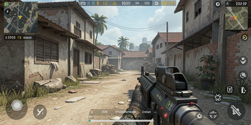 Screenshot gameplay S9S9 yang menampilkan aksi tembak-menembak seru.