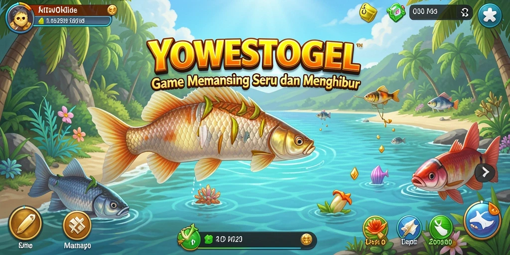Tampilan gameplay YOWESTOGEL dengan aktivitas memancing yang mendebarkan.